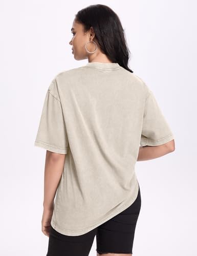 PEHMEA 3 Pcs Women's Oversized T-Shirts Cotton Short Sleeve Vintage Washed Baggy Boyfriend Streetwear Summer Tops(Black+Beige+ArmyGreen-L) at Amazon Women’s Clothing store