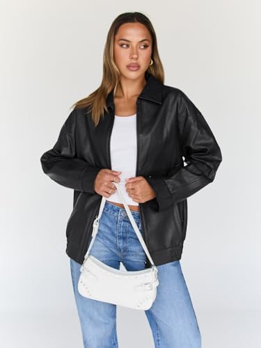 Trendy Queen Womens Leather Jacket, Oversized Going Out & Everyday Statement Piece, Bomber Jacktes Moto Coat Black XS at Amazon Women's Coats Shop