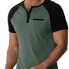 Sailwind Henley Shirts for Men Short Sleeve Casual Summer Collarless Tee Basic T-Shirts Shirts Fashion Button Top with Pocket Green Black |