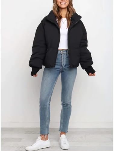 Gihuo Women’s Winter Cropped Puffer Jacket Coat Short Warm Quilted Jacket(Black-M) at Amazon Women's Coats Shop