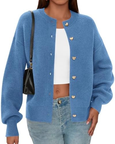 PRETTYGARDEN Cardigan for Women 2026 Fall Fashion Long Sleeve Trendy Button Down Work Office Sweaters Cute Winter Jacket (Grey Blue,Small) at Amazon Women’s Clothing store