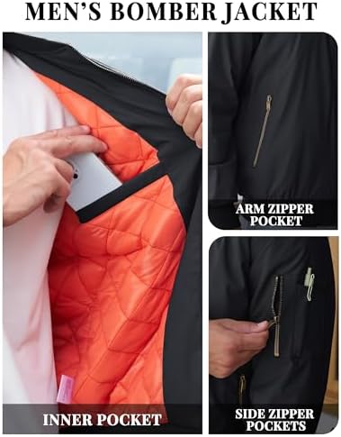 TACVASEN Black Bomber Jacket Men Zip Up Winter Windbreaker Lightweight Softshell Coats Outwear Black, M at Amazon Men’s Clothing store