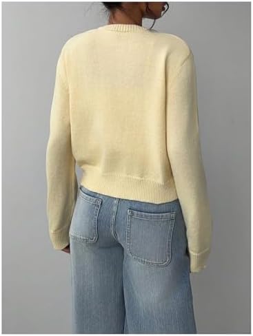 SOLY HUX Women's Button Down Cropped Lightweight Cardigan Sweater Cute Fall Fashion 2025 Mustard Yellow X-Small at Amazon Women’s Clothing store