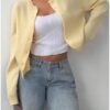 SOLY HUX Women's Button Down Cropped Lightweight Cardigan Sweater Cute Fall Fashion 2025 Mustard Yellow X-Small at Amazon Women’s Clothing store