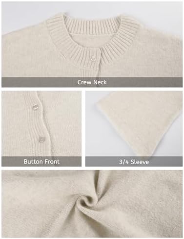 Springrain Cardigan Sweaters for Women Lightweight Knit Cropped Cardigan Button Up Solid Knitwear(Beige-L) at Amazon Women’s Clothing store