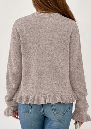 PRETTYGARDEN Womens Fall Button Down Cardigans Chunky Knit Ruffle Open Front Cropped Cardigan Sweaters Soft Long Sleeve Tops (Oatmeal,Medium) at Amazon Women’s Clothing store
