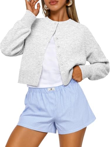 Trendy Queen Cropped Cardigan Sweaters for Women Lightweight Y2k Fall Outfits Spring Fashion Clothes 2026 Grey M at Amazon Women’s Clothing store