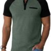 Sailwind Henley Shirts for Men Short Sleeve Casual Summer Collarless Tee Basic T-Shirts Shirts Fashion Button Top with Pocket Green Black |