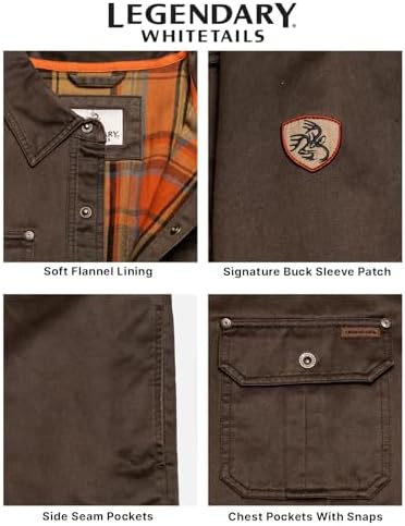 Legendary Whitetails Mens Flannel Lined Shirt Jacket Waxed Cotton Water Resistant Shacket, Tobacco, LRG at Amazon Men’s Clothing store Camouflage Hunting Apparel