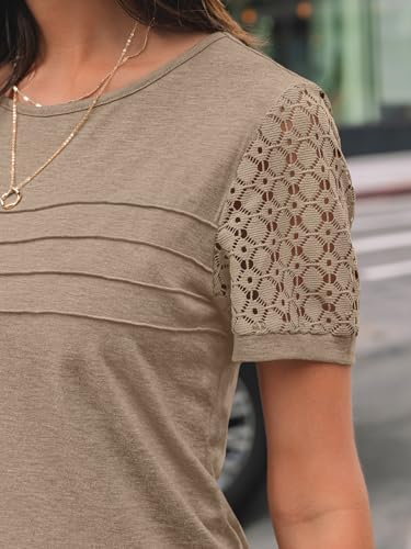 AUTOMET Short Sleeve Shirts for Women Summer Tops 2026 Spring Fashion Dressy Casual Outfits Lace Trendy Top Cute Work T Shirt Business Vacation Clothes Blouses Khaki XL at Amazon Women’s Clothing store