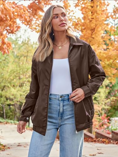 AUTOMET Women's Oversized Faux Leather Jacket - Fall Motorcycle Style Coat with Zipper Closure Brown M at Amazon Women's Coats Shop