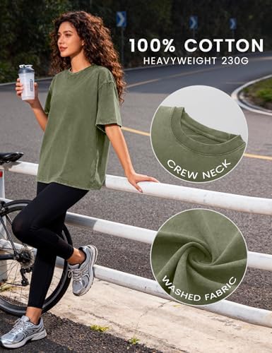 PEHMEA 3 Pcs Women's Oversized T-Shirts Cotton Short Sleeve Vintage Washed Baggy Boyfriend Streetwear Summer Tops(Black+Beige+ArmyGreen-L) at Amazon Women’s Clothing store